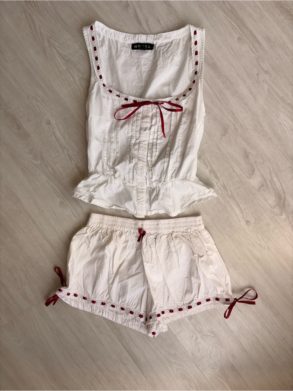 Motel Tank Top and Bloomer Shorts set with ribbon detailing - Picture 3 of 3